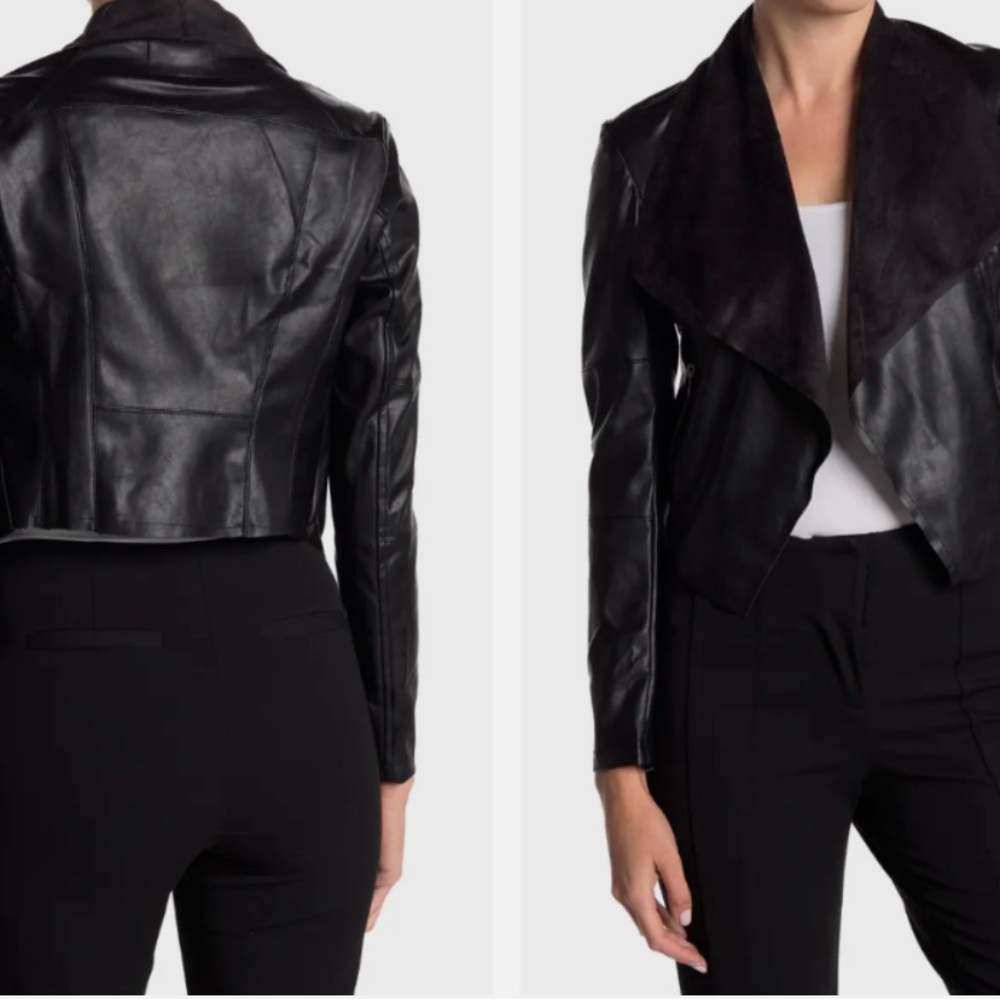 Black Leather Moto Jacket with Asymmetrical Zipper